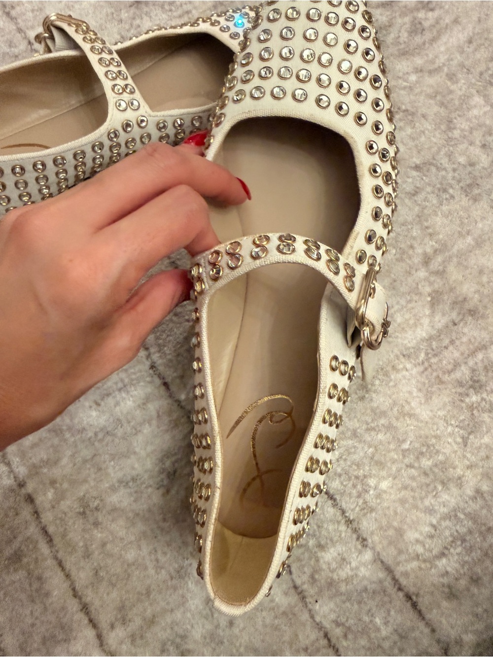 Sam Edelman Ivory Rhinestone Mary Jane Flats - Picture 6 of 10